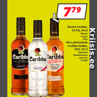 Allahindlus - Rumm Caribba, 37,5%, 50 cl • Blanco • Negro; Muu piiritusjook Caribba Xtabla, 35%, 50 cl