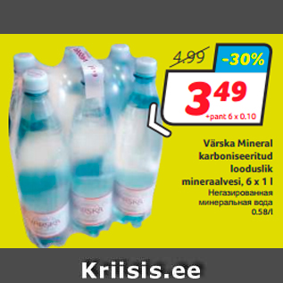 Allahindlus - Värska Mineral karboniseeritud looduslik mineraalvesi, 6 x 1 l