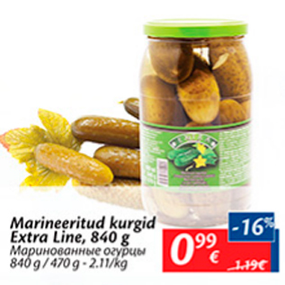 Allahindlus - Marineeritud kurgid Extra Line, 850 g