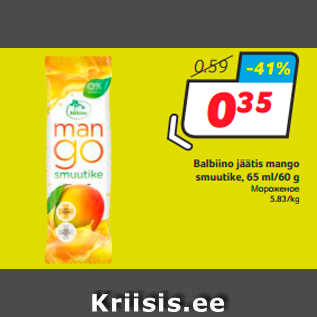 Allahindlus - Balbiino jäätis mango smuutike, 65 ml/60 g