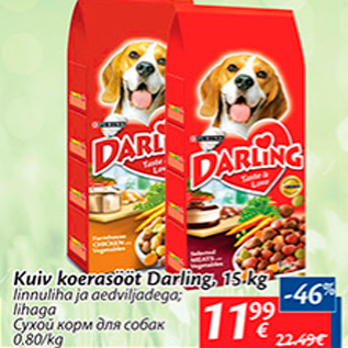 Allahindlus - Kuiv koerasööt Darling, 15 kg