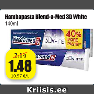 Allahindlus - Hambapasta Blend-a-Med 3D White 140 ml