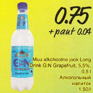 Allahindlus - Muu alkohoolne jook Long Drink G:N Grapefruit,