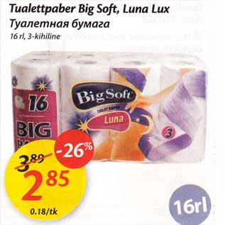 Allahindlus - Tualettpaber Big Soft, Luna Lux