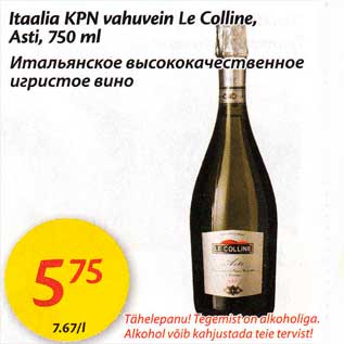 Allahindlus - Itaalia KPN vahuvein Le Colline Asti, 750 ml