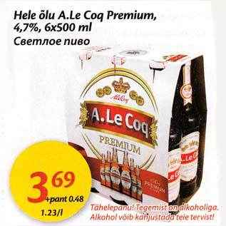 Allahindlus - Hele õlu A.Le Coq Premium