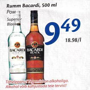 Allahindlus - Rumm Bacardi, 500 ml