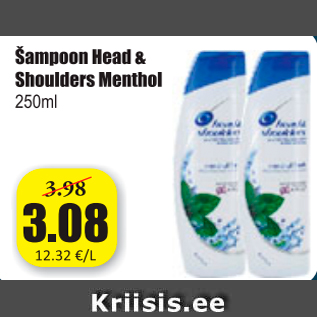 Allahindlus - Šampoon Head & Shoulders Menthol, 250 ml