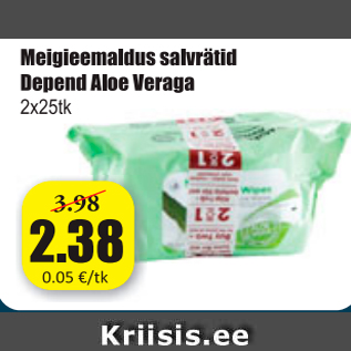 Allahindlus - Meigieemaldus salvrätid Depend Aloe Veraga