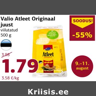 Allahindlus - Valio Atleet Originaal juust viilutatud 500 g