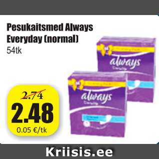 Allahindlus - Pesukaitsmed Always Everyday (normal) 54 tk