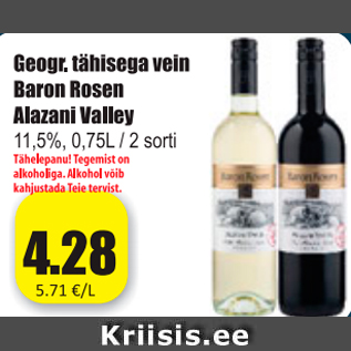 Allahindlus - Geogr. tähisega vein Baron Rosen Alazani Valley