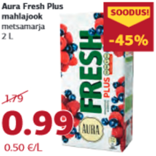 Allahindlus - Aura Fresh Plus mahlajook metsamarja 2 L