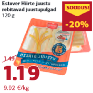 Allahindlus - Estover Hiirte juustu rebitavad juustupulgad 120 g