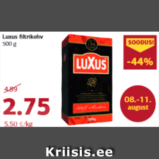 Allahindlus - Luxus filtrikohv 500 g