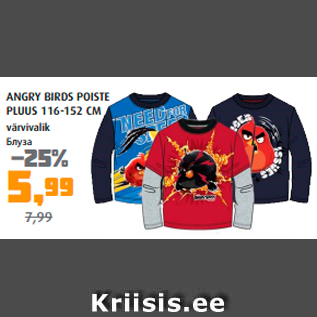 Allahindlus - ANGRY BIRDS POISTE PLUUS 116-152 CM