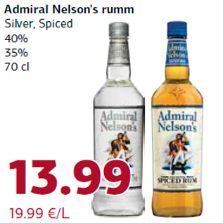 Allahindlus - Admiral Nelson’s rumm Silver, Spiced 40% 35% 70 cl