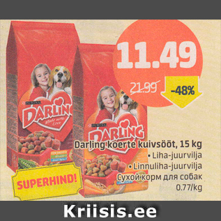 Allahindlus - Darling koerte kuivsööt, 15 kg