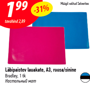 Allahindlus - Läbipaistev lauakate, A3, roosa/sinine Bradley, 1 tk