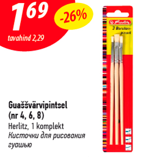 Allahindlus - Guaššvärvipintsel (nr 4, 6, 8) Herlitz, 1 komplekt