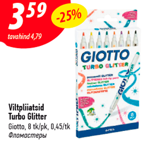 Allahindlus - Viltpliiatsid Turbo Glitter Giotto, 8 tk/pk, 0,45/tk