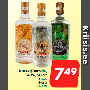 Allahindlus - Russkij Dar viin, 40%, 50 cl*