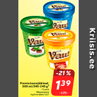 Allahindlus - Premia koorejäätised, 500 ml/240-245 g*