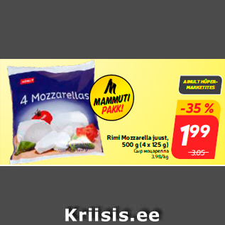 Allahindlus - Rimi Mozzarella juust, 500 g (4 x 125 g)