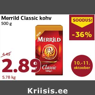 Allahindlus - Merrild Classic kohv 500 g