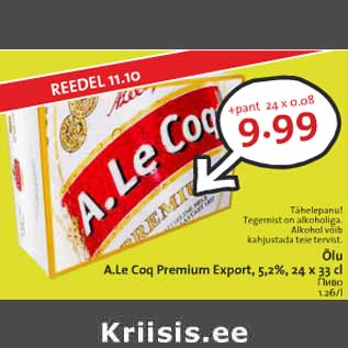 Allahindlus - Õlu A.Le Coq Premium Export