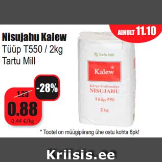 Allahindlus - Nisujahu Kalew Tüüp T550 / 2kg Tartu Mill