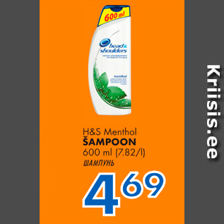 Allahindlus - H&S Menthol ŠAMPOON, 600 ml