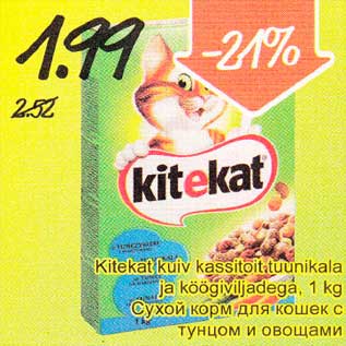 Allahindlus - Kitekat kuiv kassitoit tuunikala ja köögiviljadega, 1 kg