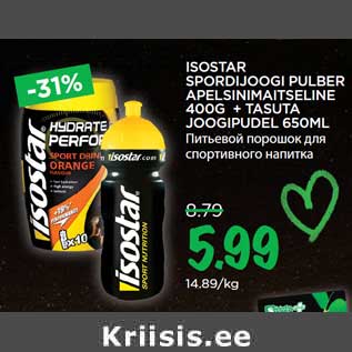 Allahindlus - ISOSTAR SPORDIJOOGI PULBER APELSINIMAITSELINE 400G + TASUTA JOOGIPUDEL 650ML