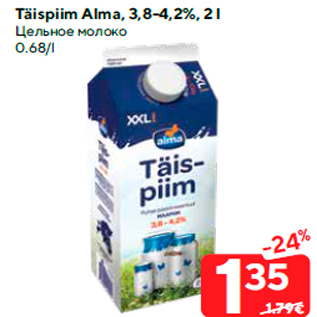 Allahindlus - Täispiim Alma, 3,8-4,2%, 2 l