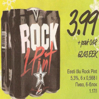 Allahindlus - Eesti õlu Rock Pint 6*0,568 l