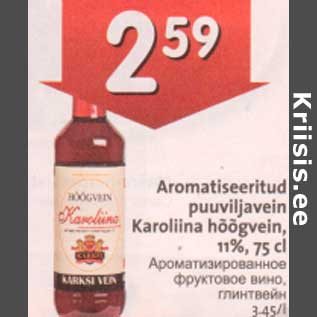 Allahindlus - Aromatiseeritud puuviljavein Karoliina hõõgvein, 11%, 75 cl