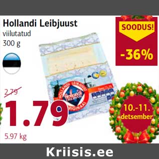 Allahindlus - Hollandi Leibjuust viilutatud 300 g