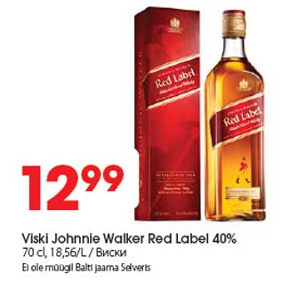 Allahindlus - Viski Johnnie Walker Red Label 40% 70 cl, 18,56/L