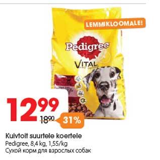 Allahindlus - Kuivtoit suurtele koertele Pedigree, 8,4 kg, 1,55/kg