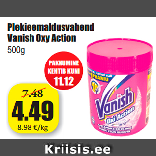 Allahindlus - Plekieemaldusvahend Vanish Oxy Action 500g