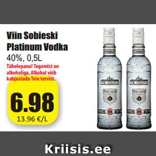 Allahindlus - Viin Sobieski Platinum Vodka