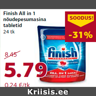 Allahindlus - Finish All in 1 nõudepesumasina tabletid 24 tk