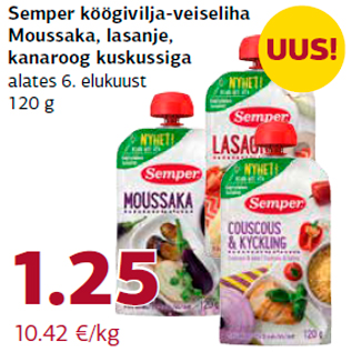 Allahindlus - Semper köögivilja-veiseliha Moussaka, lasanje, kanaroog kuskussiga