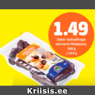 Allahindlus - Oskar suitsulihaga verivorst Pöialpoiss, 500 g