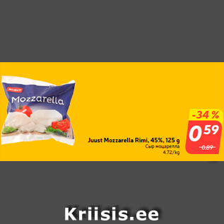 Allahindlus - Juust Mozzarella Rimi, 45%, 125 g