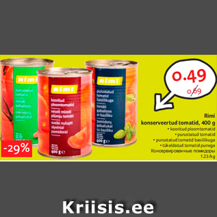 Allahindlus - Rimi konserveertud tomatid, 400 g