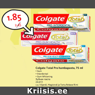 Allahindlus - Colgate Total Pro hambapasta, 75 ml