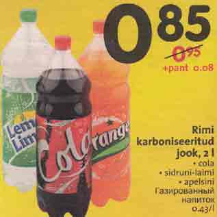 Allahindlus - Rimi karboniseeritud jook, 2 l . cola . sidruni-laimi . apelsini