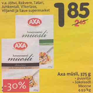 Allahindlus - Аха müsli, 375 g . puuvilja . šokolaadi